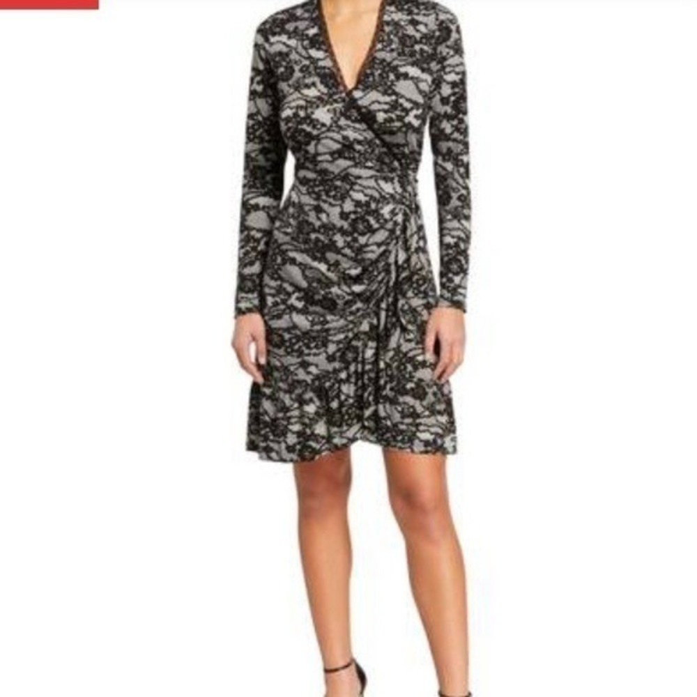 MICHAEL Michael Kors Black and Gray Long Sleeve Wrap Dress